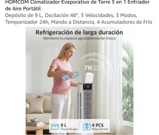 Climatizador Torre HOMCOM 3 en 1 Portátil