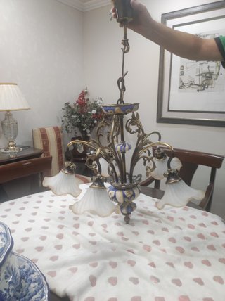 Lámpara de techo Mariner 5 brazos bronce porcelana