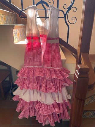 Vestido Flamenca Rosa y Blanco con Volantes
