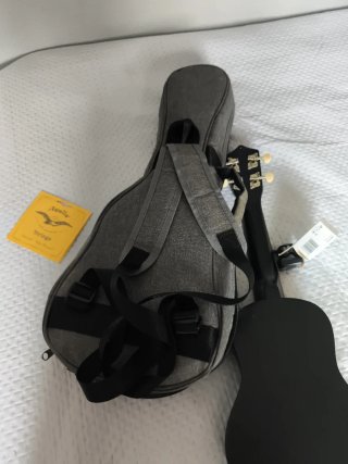 Ukelele negro con funda y accesorios