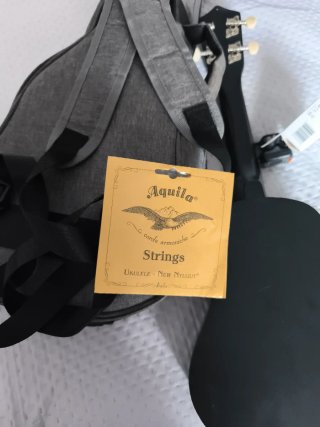 Ukelele negro con funda y accesorios