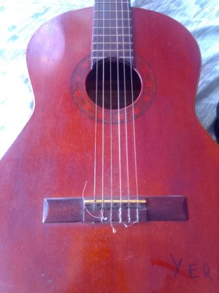 Guitarra con su funda y sus tres puas