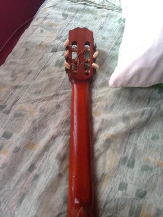 Guitarra con su funda y sus tres puas