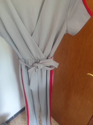 Mono gris con detalles rojos