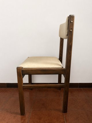 6 sillas vintage años 70 madera tapizadas beige