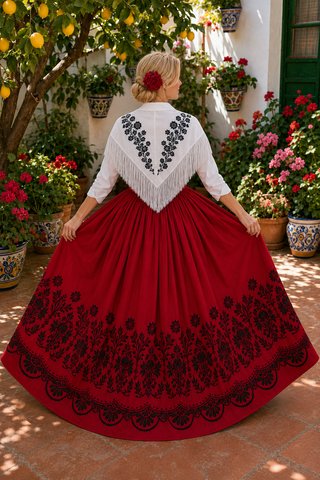 Precioso Refajo Rojo Bordado