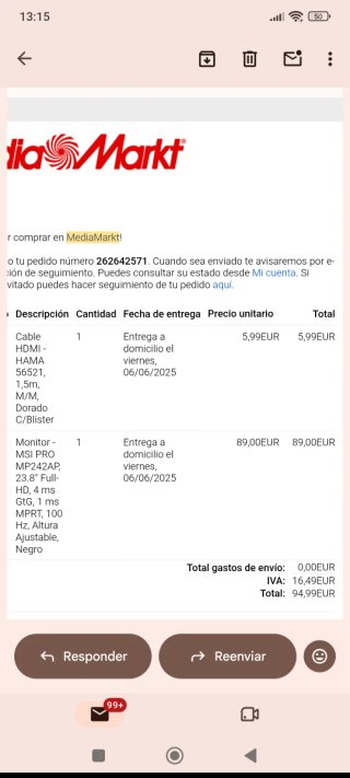 Pantalla MSI 23.8 Elevable nuevo sin usar.