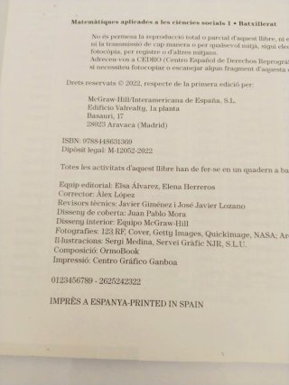 Libro matemáticas 1° Batxillerat