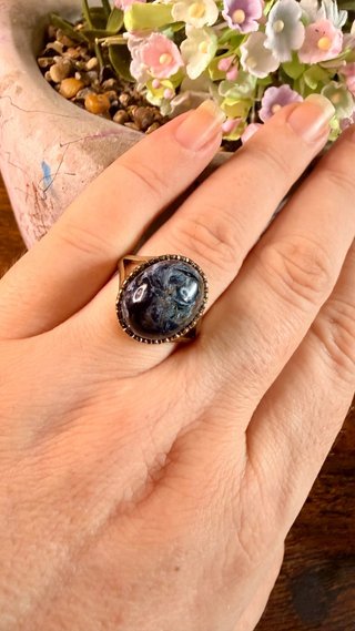 Anillo Plata 925 Dorada con Pietersita Azul
