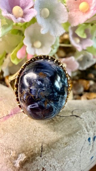 Anillo Plata 925 Dorada con Pietersita Azul