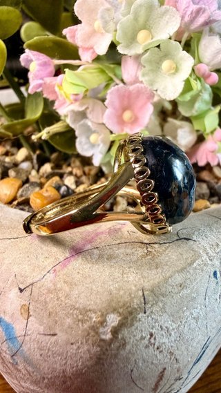 Anillo Plata 925 Dorada con Pietersita Azul