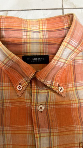 Camicia Burberry a quadri arancione e bianca