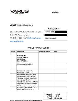 Batería Acústica Varus Thomas Mantovani