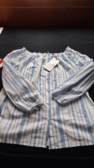 Blusa Hombros Descubiertos Rayas Azul Blanco