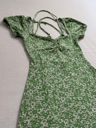 Bershka Mini Dress Green Floral Cute Summer Casual
