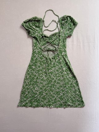 Bershka Mini Dress Green Floral Cute Summer Casual