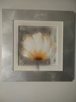 2 Cuadros 80x80cm Flor Naranja Plata