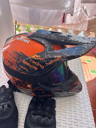 Casco Motocross con Gafas y Guantes