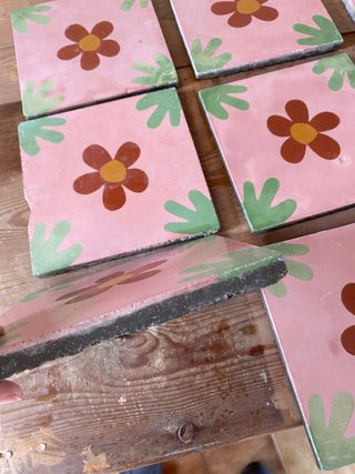 9 Baldosas Hidráulicas Flor Rosa