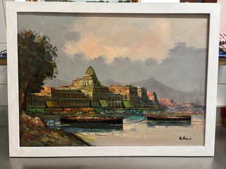 Cuadro paisaje río y edificios