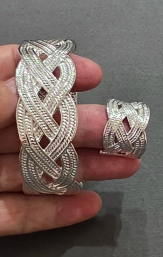 Conjunto Anillo y Brazalete Plata Trenzada