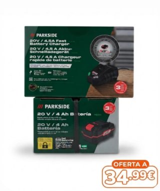 Cargador Rápido Parkside 20V/4.5A + Batería 4Ah