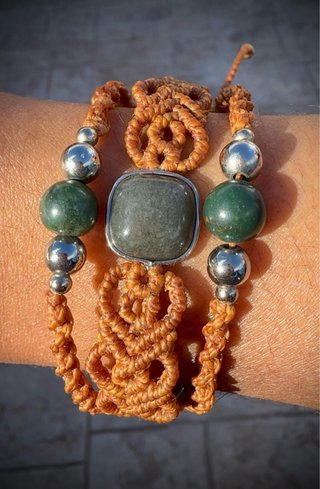 Conjunto macrame Gargantilla y pulsera jade,ágata