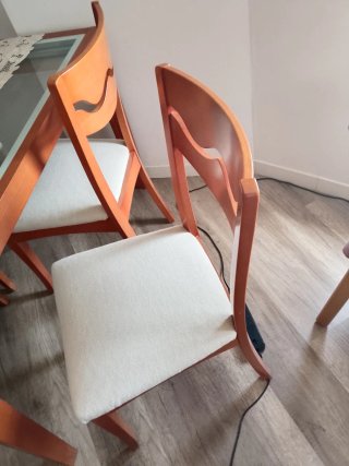 Mesa comedor extensible de cristal y madera + 6 si