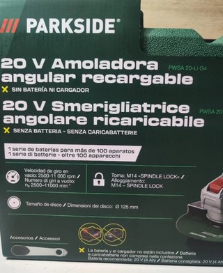 Amoladora Angular Parkside 20V