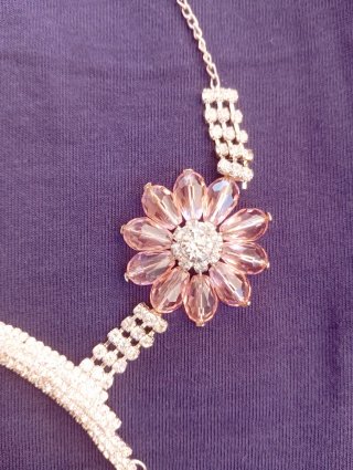 Collana girocollo strass fiore rosa argento