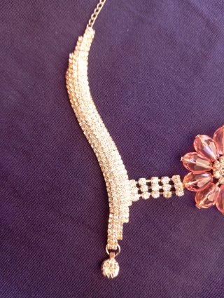 Collana girocollo strass fiore rosa argento