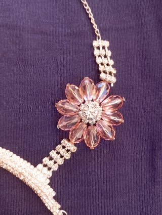Collana girocollo strass fiore rosa argento