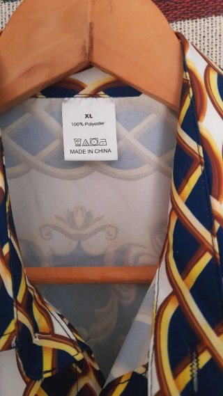 Camisa Estampada Azul y Dorada
