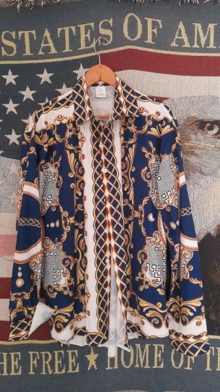 Camisa Estampada Azul y Dorada