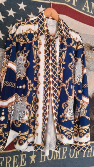 Camisa Estampada Azul y Dorada