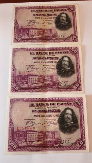3 Billetes 50 Pesetas Banco de España 1928
