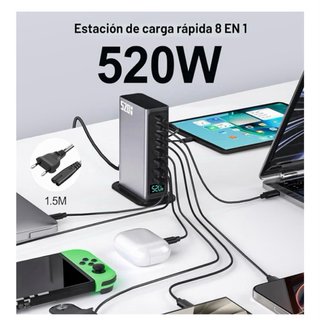 Cargador Rápido GaN 8 Puertos 520W