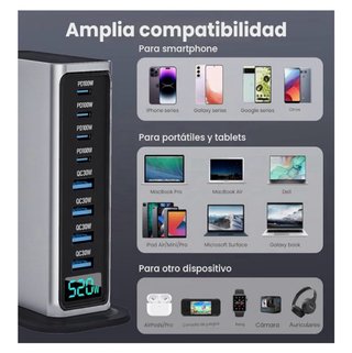 Cargador Rápido GaN 8 Puertos 520W