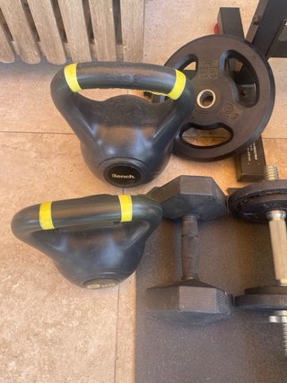 Banco Gimnasio Completo + Barras y Pesas