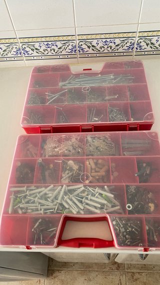 Caja organizadora con tornillos y clavos