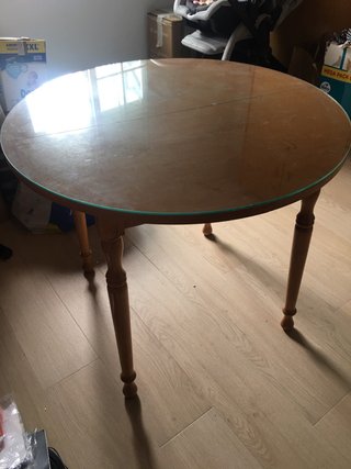 Mesa redonda madera y cristal