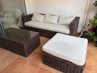Conjunto Muebles Jardín Ratán y Cristal