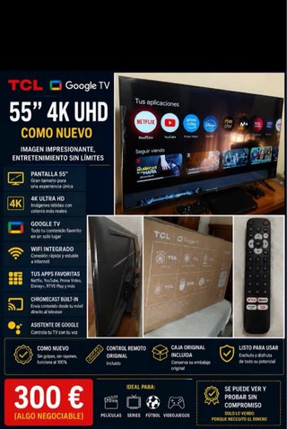 TV TCL 55 4K UHD Google TV Como Nuevo