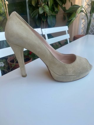 Zapatos tacón piel girada beige talla 37