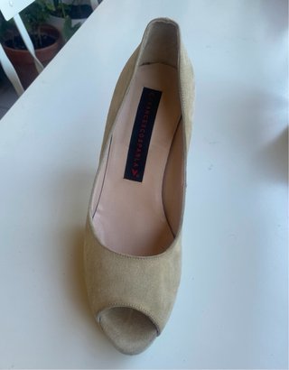 Zapatos tacón piel girada beige talla 37