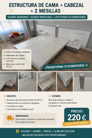 Estructura Cama + Cabezal + 2 Mesillas