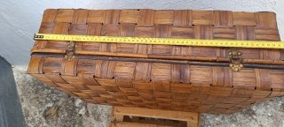 Antigua Maleta baúl almacenamiento mimbre y madera