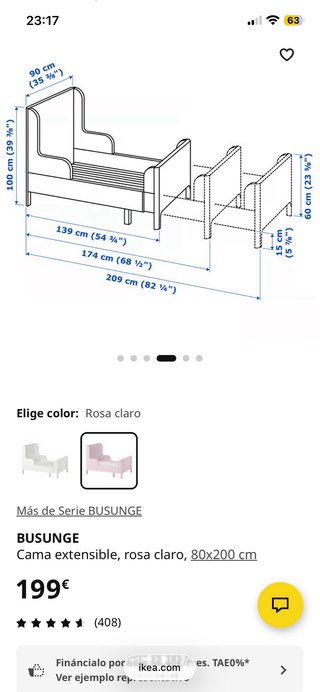 Cama infantil extensible rosa Ikea
