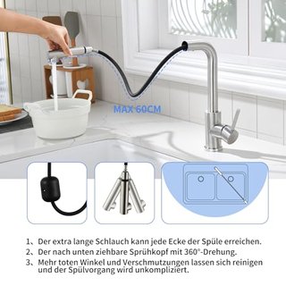 Grifo cocina extensible doble chorro, acero inox