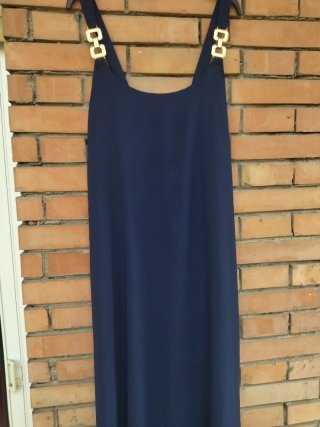 Vestito lungo blu navy elegante con bretelle gioie